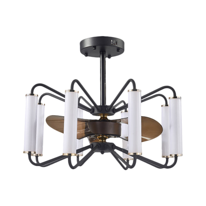 Tube Living Room Hanging Fan Lamp Metal 28"Wide LED Modern Semi Mount Lighting in Black with 3 Blades