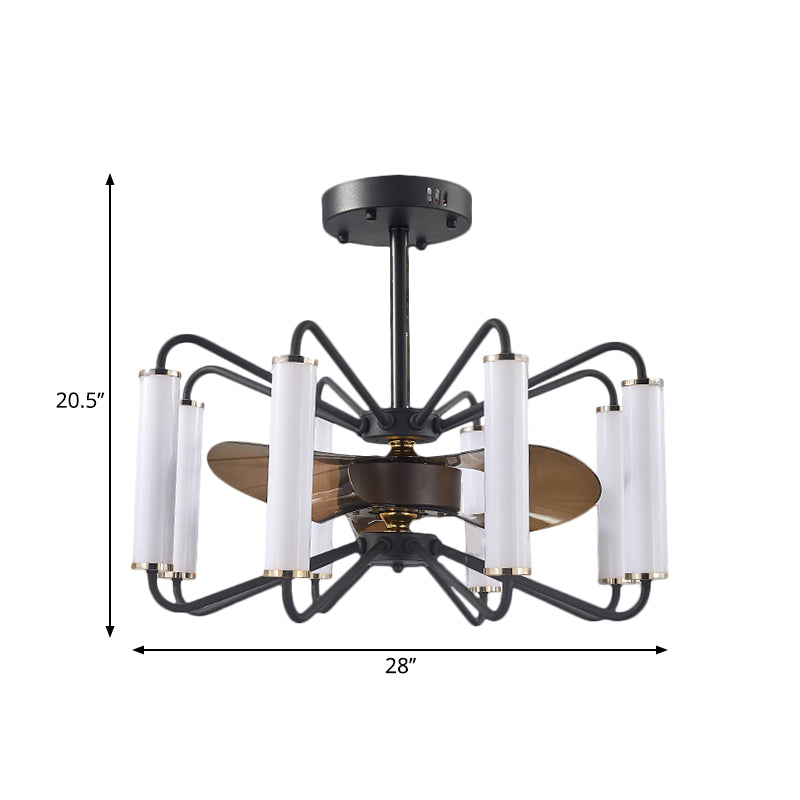 Tube Living Room Hanging Fan Lamp Metal 28"Wide LED Modern Semi Mount Lighting in Black with 3 Blades