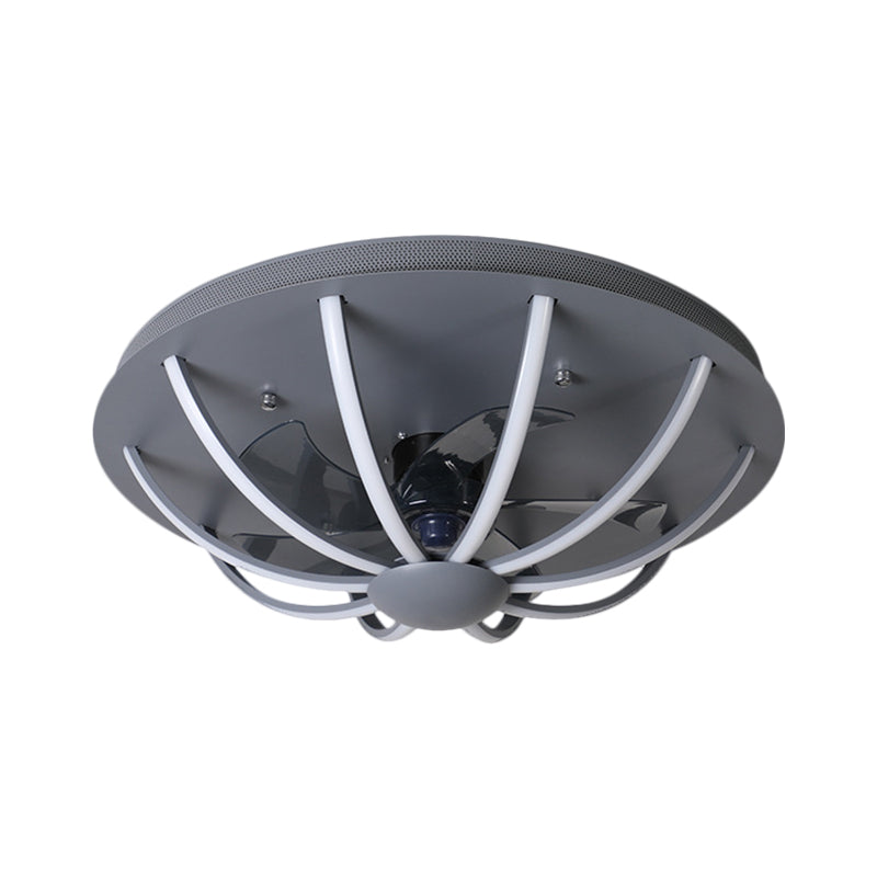 Luz de ventilador colgante de jaula con cúpula Lámpara modernista modernista de blanco/gris/dorado LED FLUSHMOUNT con 4 cuchillas, 23.5 "W