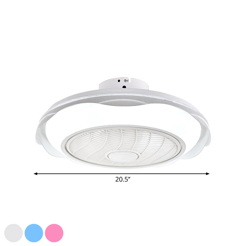 Wit/roze/blauwe/blauwe cirkel plafondventilator verlichting Modernisme Led metalen semi -spoellamp, 20,5 "W