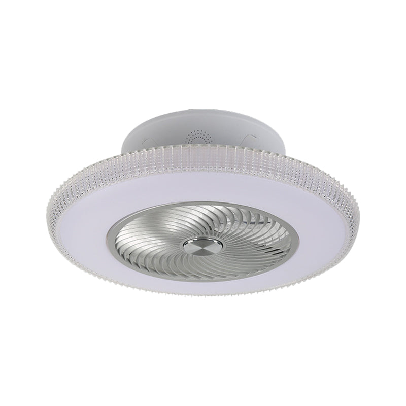 Modern Round Fan Light Fixture Metallic LED Parlour Semi Flush in White, 23.5" W