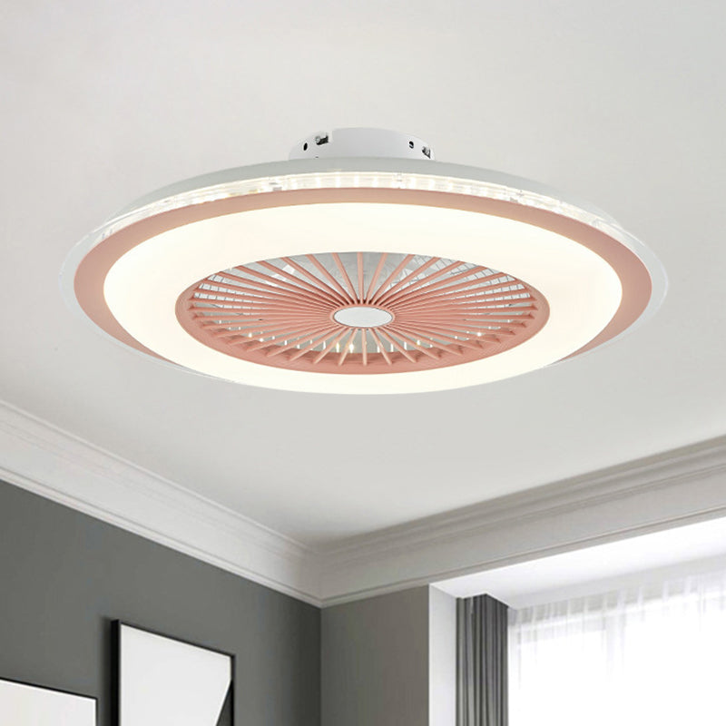 Circular Ceiling Fan Light Minimalist Metal 23.5" Wide White/Pink Finish LED Semi Flush Lamp