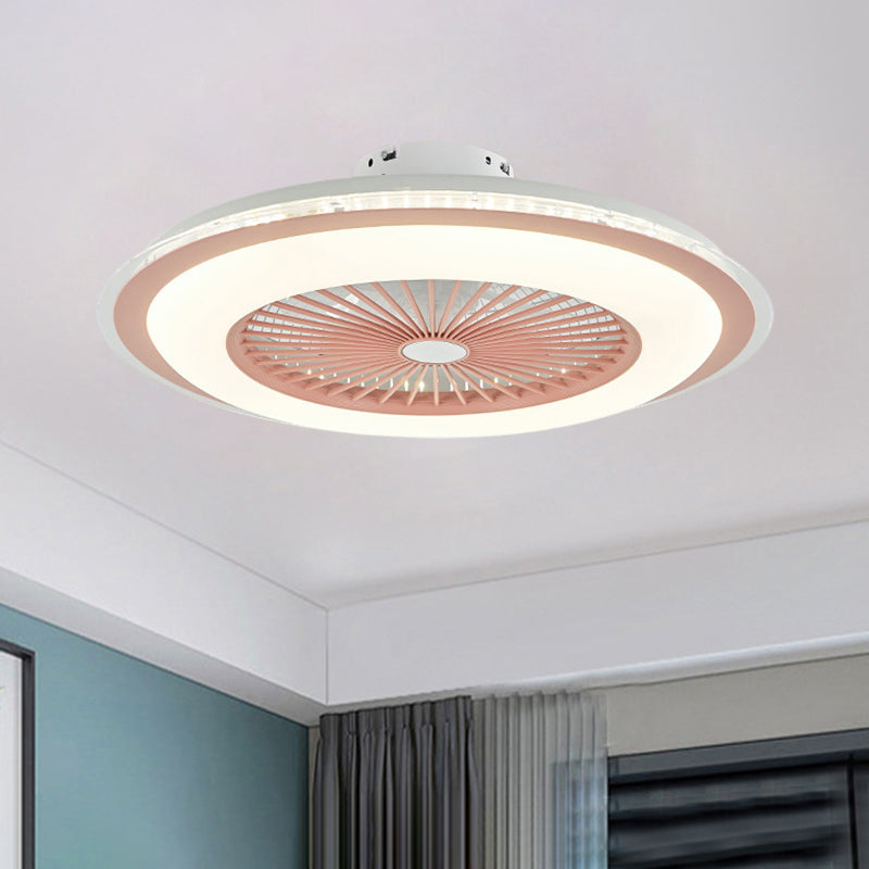 Circular Ceiling Fan Light Minimalist Metal 23.5" Wide White/Pink Finish LED Semi Flush Lamp