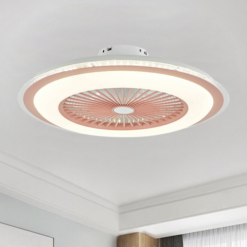 Circular Ceiling Fan Light Minimalist Metal 23.5" Wide White/Pink Finish LED Semi Flush Lamp