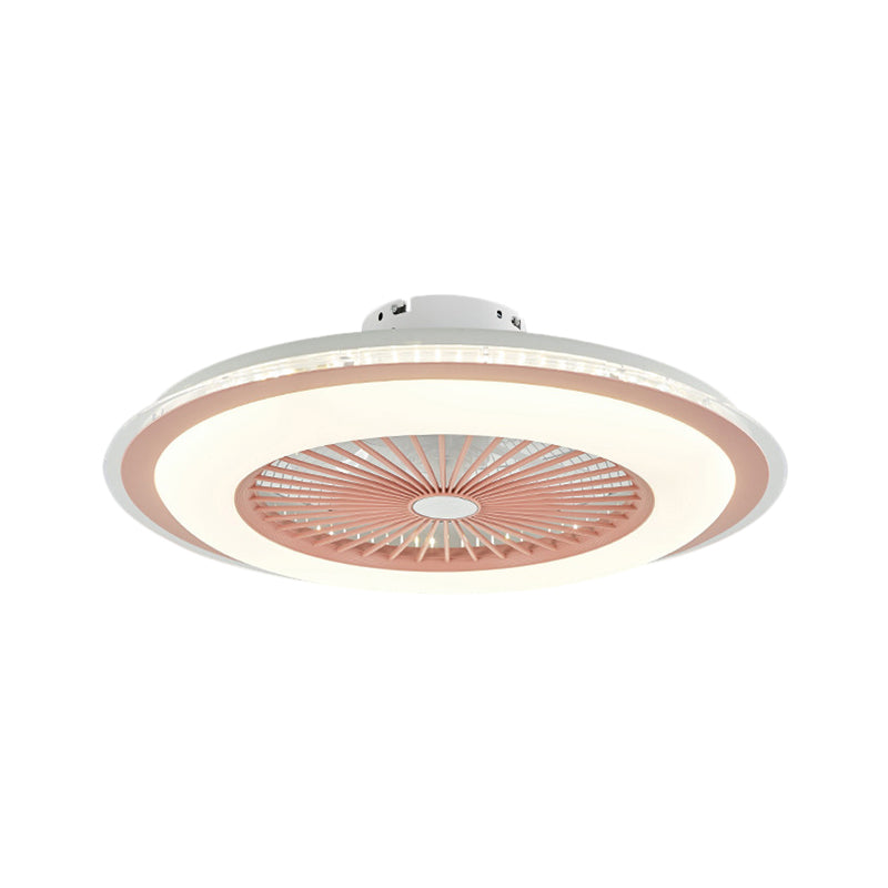 Circular Ceiling Fan Light Minimalist Metal 23.5" Wide White/Pink Finish LED Semi Flush Lamp