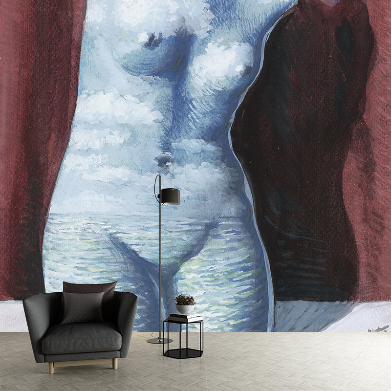Large Surrealism Wall Murals Red-Blue Rene Magritte Naked Woman Drawing Wall Decor, Custom Size
