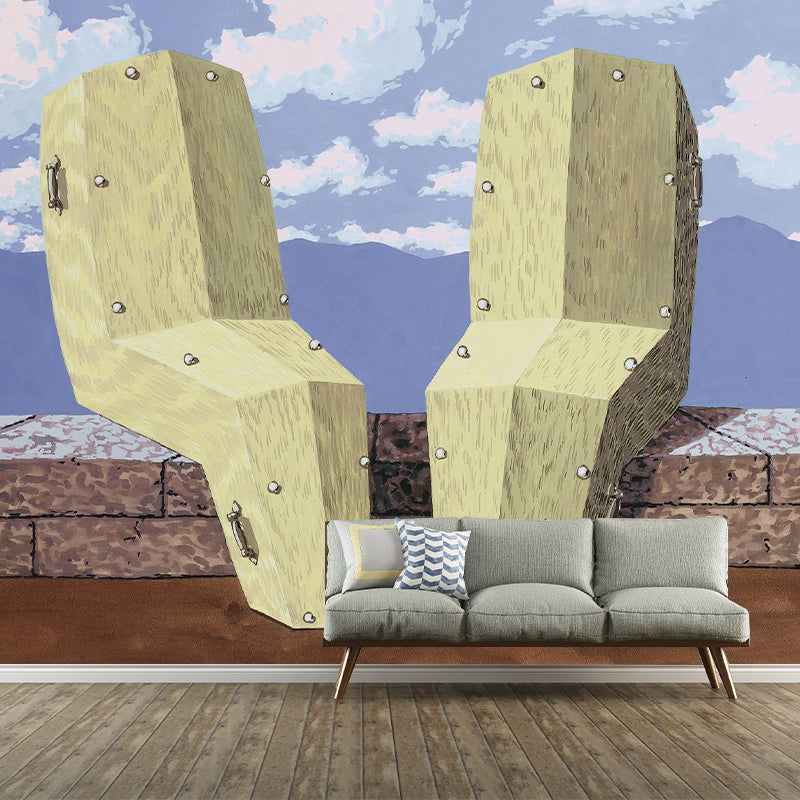 Surrealism Double Chair Wallpaper Murals for Home Gallery Customized Wall Art in Blue-Brown