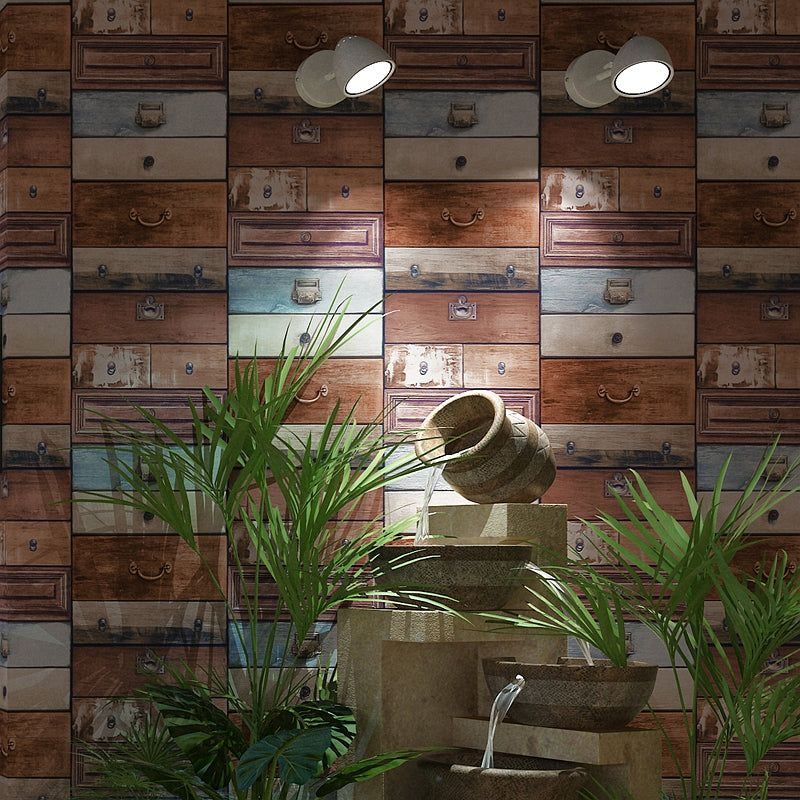 Industrial Wood Box Wallpaper for Restaurant 57.1-sq ft Wall Covering in Dark Color