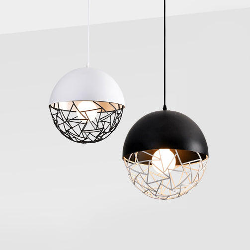 Hollow Design Metal Sphere Pendant Light Fixture 1 Bulb Contemporary Suspended Light in Black/White