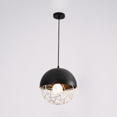 Hollow Design Metal Sphere Pendant Light Fixture 1 Bulb Contemporary Suspended Light in Black/White