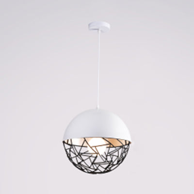 Hollow Design Metal Sphere Pendant Light Fixture 1 Bulb Contemporary Suspended Light in Black/White