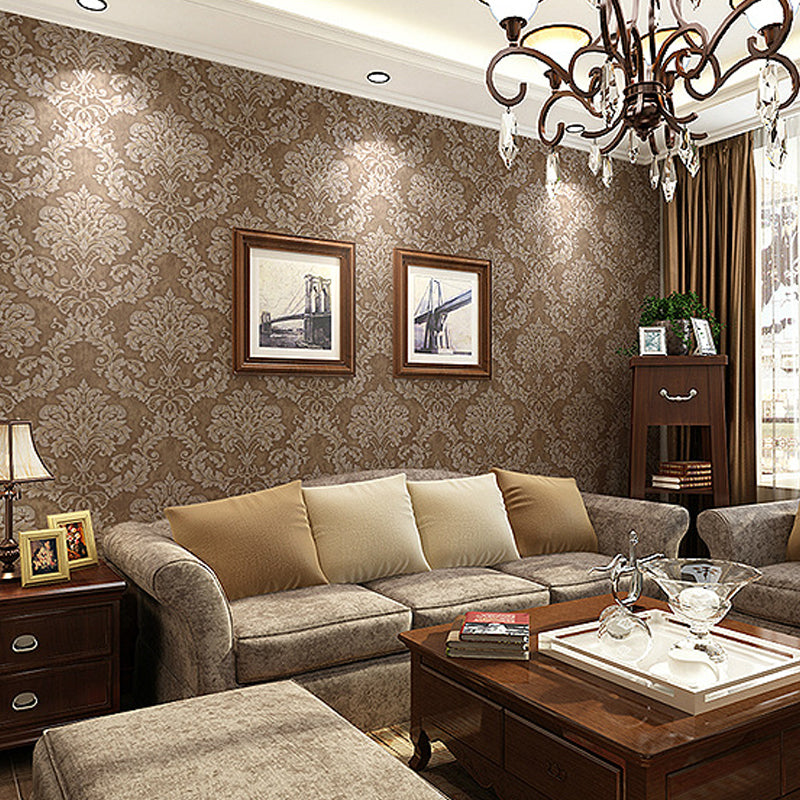 Light Color Vintage Wallpaper 57.1-Sq ft Leaf Embroidered Wall Decor for Living Room