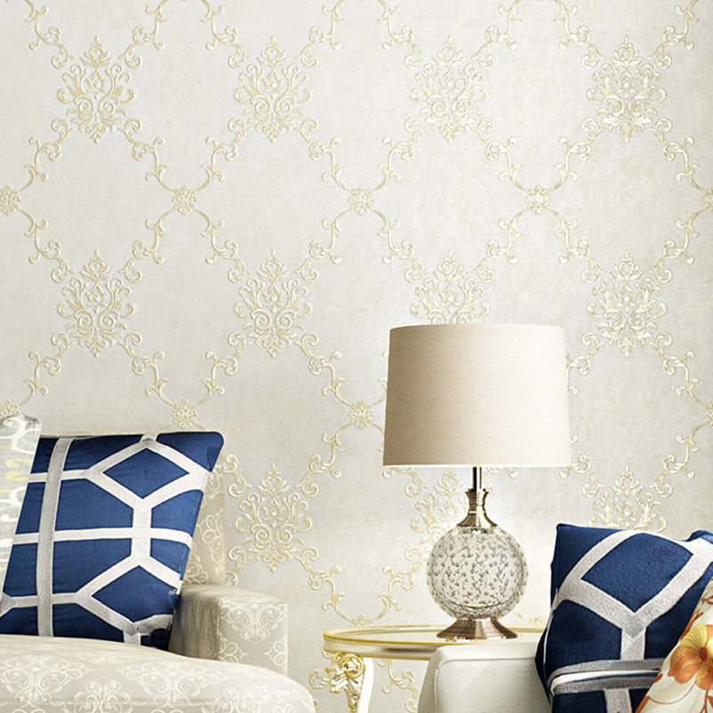 Embroidery Washable Wallpaper Vintage Geo Lattice Wall Art for Bedroom, 57.1-sq ft