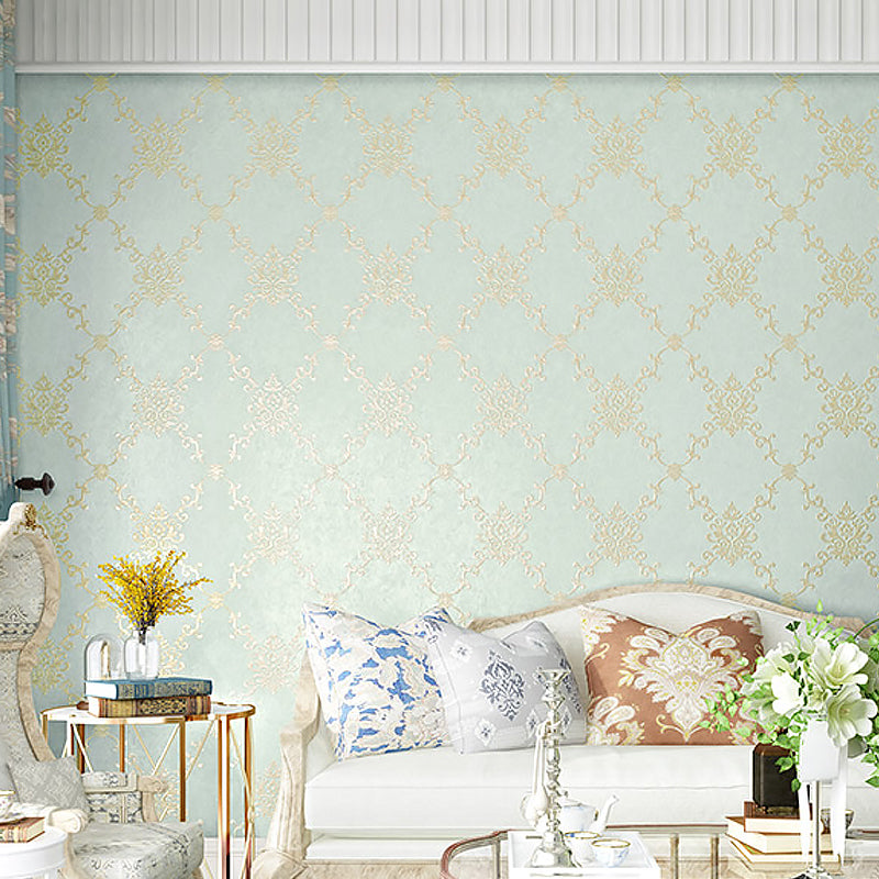 Embroidery Washable Wallpaper Vintage Geo Lattice Wall Art for Bedroom, 57.1-sq ft