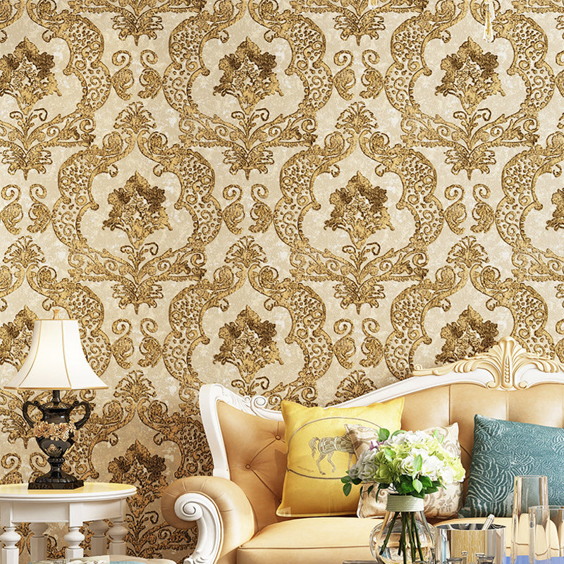 Retro Jacquard Wallpaper Light-Color Waterproof Wall Covering for Living Room, Unpasted