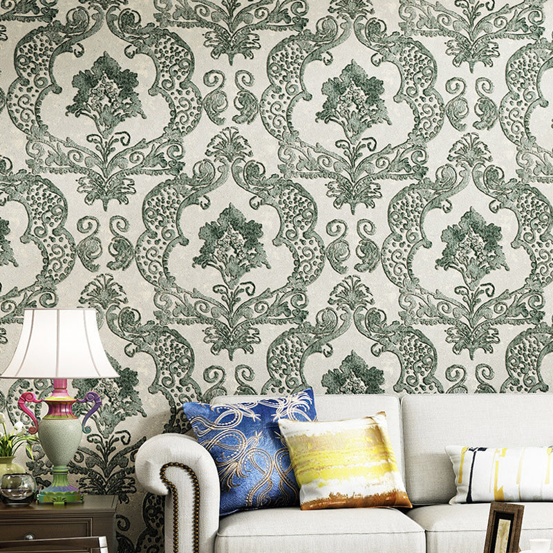 Retro Jacquard Wallpaper Light-Color Waterproof Wall Covering for Living Room, Unpasted