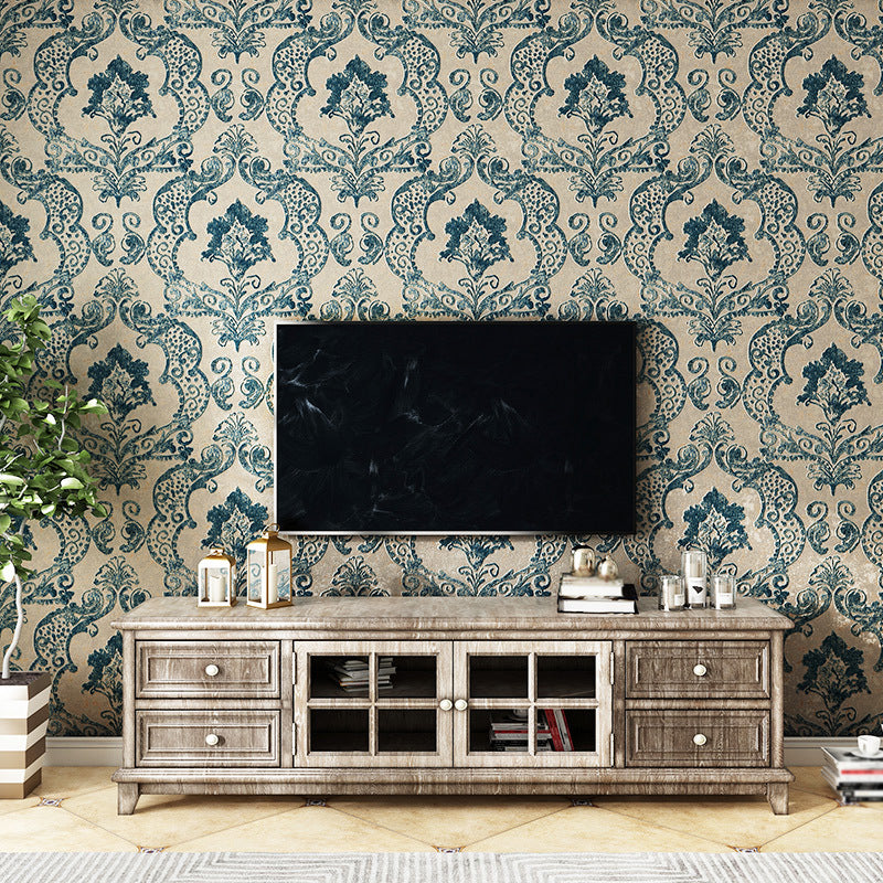 Retro Jacquard Wallpaper Light-Color Waterproof Wall Covering for Living Room, Unpasted