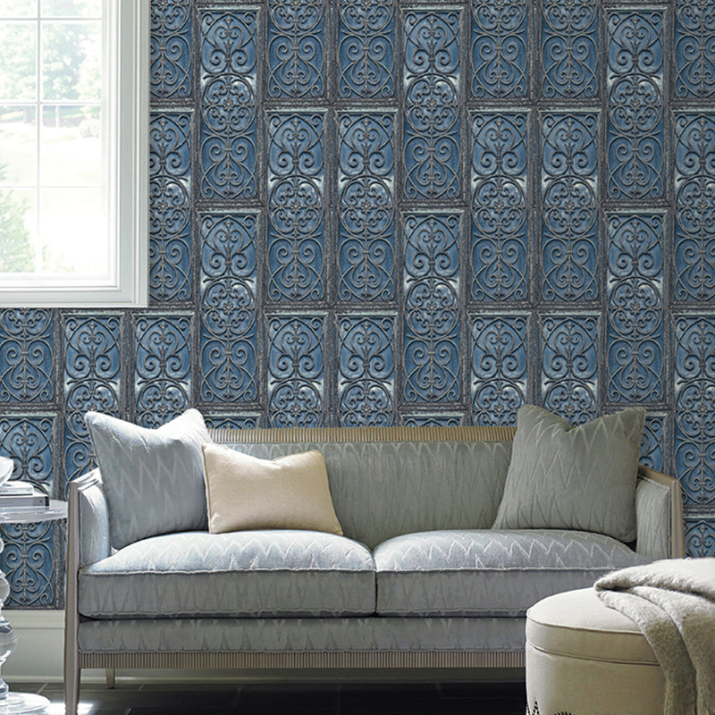 Bohemia Swirling Metal Wallpaper Dark Color Geometrical Wall Art for Living Room