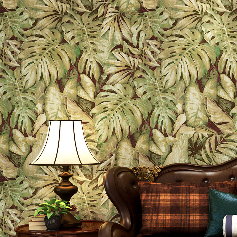 Paper Printed Unpasted Wallpaper Tropical Foliage Wall Covering in Green for Home