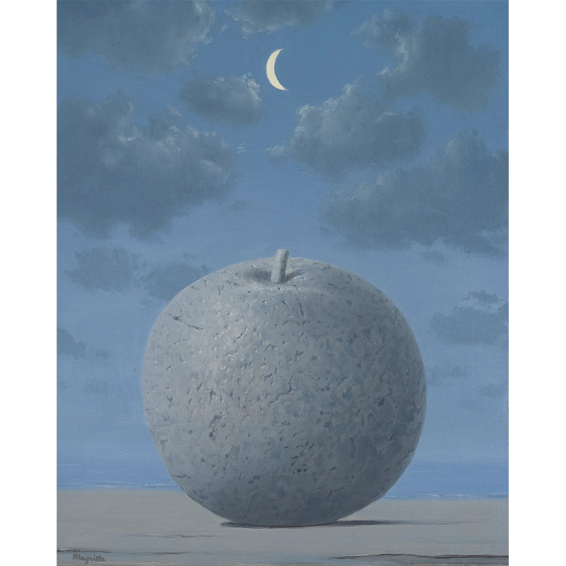 Customized Illustration Surreal Murals Wallpaper with Giant Apple Under Moon Night Sky Pattern in Grey-Blue