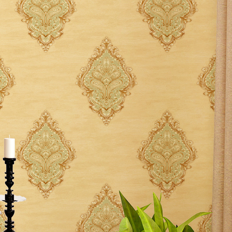 Medallion Jacquard Wallpaper Roll Nostalgic 3D Embossed Wall Decoration in Soft Color