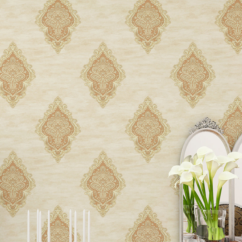 Medallion Jacquard Wallpaper Roll Nostalgic 3D Embossed Wall Decoration in Soft Color