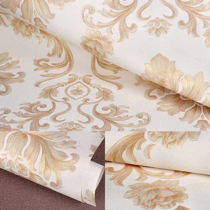 Soft-Color Damask Wallpaper Flower Vintage Moisture Resistant Wall Art for Living Room