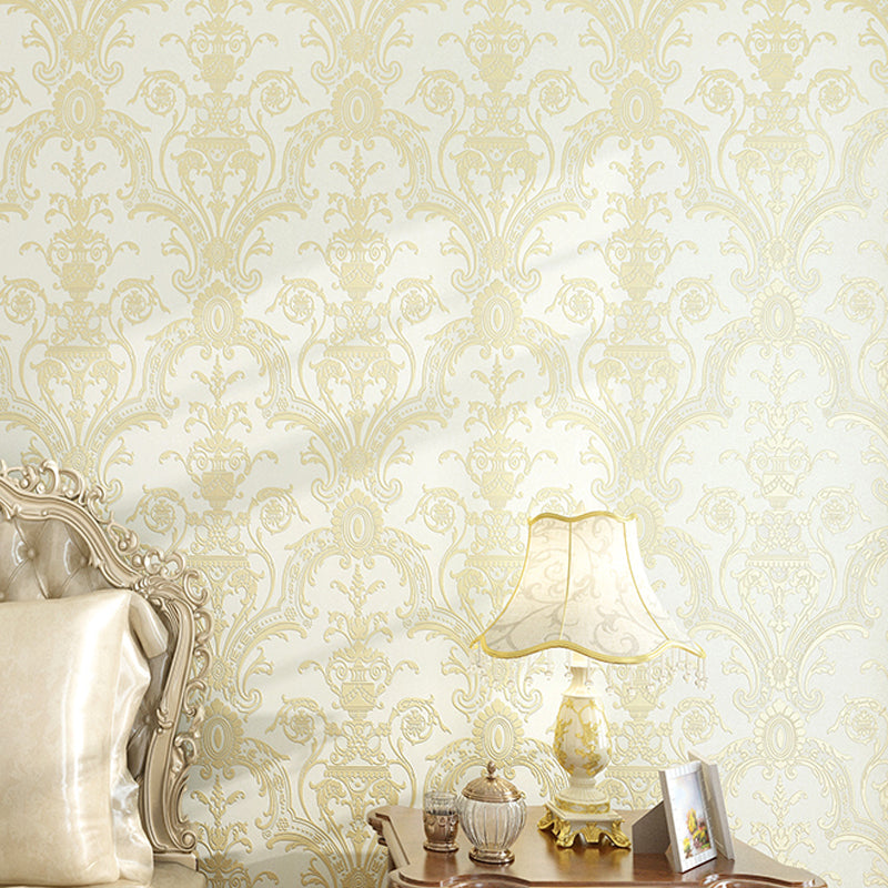 Vintage Quatrefoil Wallpaper Roll Light-Color Flower Wall Art for Living Room, Faux Silk Made