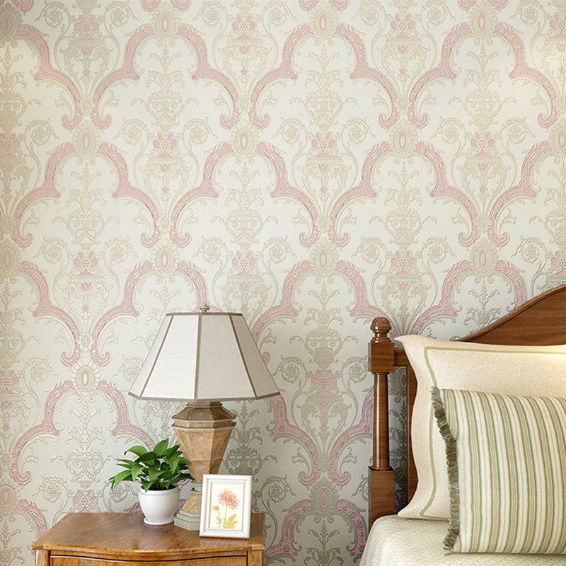 Vintage Quatrefoil Wallpaper Roll Light-Color Flower Wall Art for Living Room, Faux Silk Made