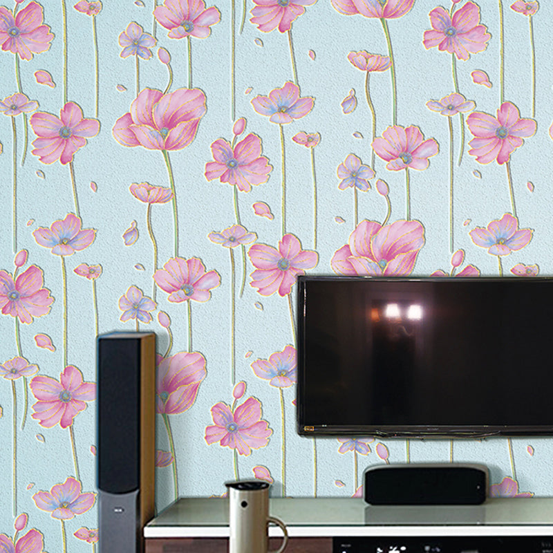 Floral Printed Wallpaper Roll Countryside Flock Wall Covering for Living Room, 57.1-sq ft