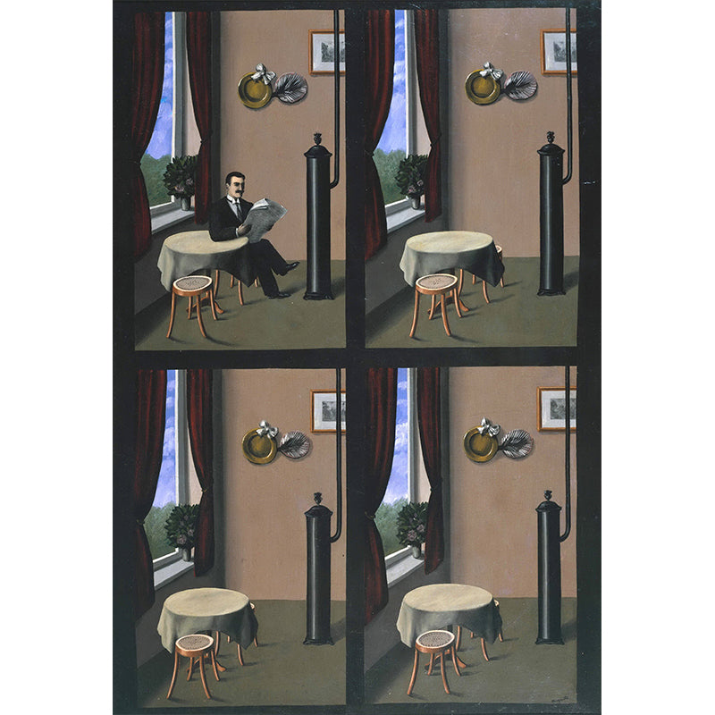 Personalized Illustration Surreal Murals with Man Reading A Newspaper Pattern in Brown