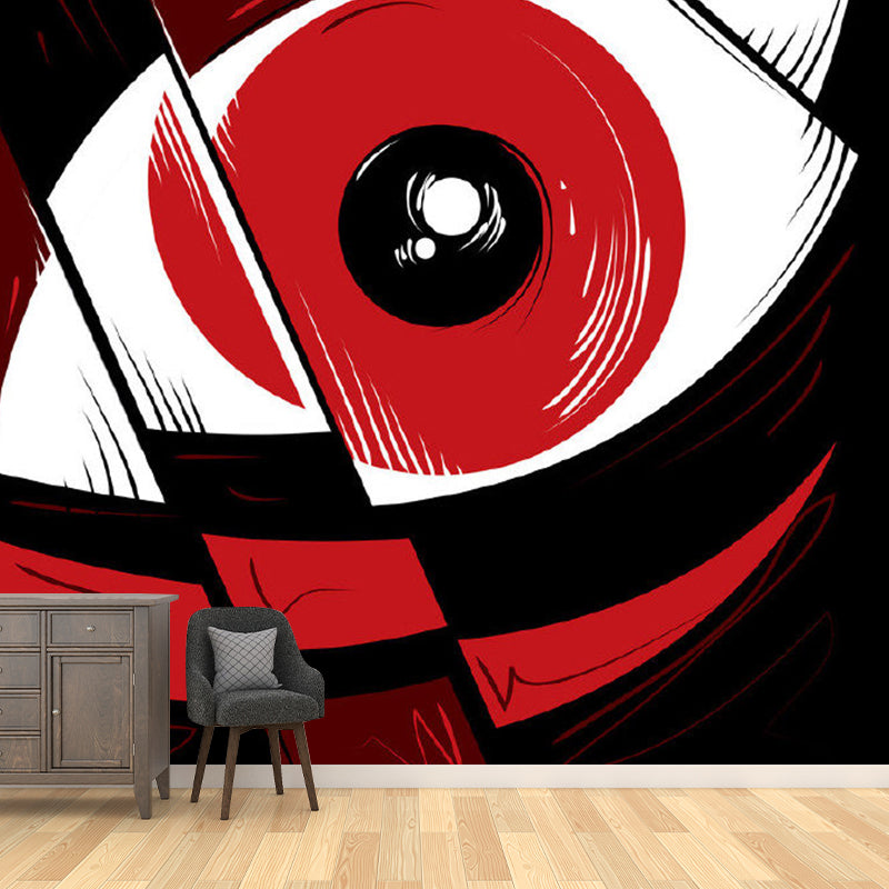 Eye Close-Up Art Wall Mural Decal Novelty Non-Woven Texture Wall Covering in Black-Red