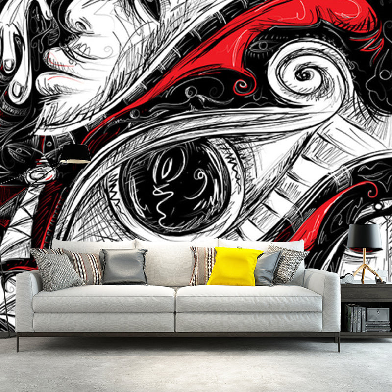 Hip Hop Death Eye Wall Murals Non-Woven Waterproof Red-Black Wall Art for Bedroom