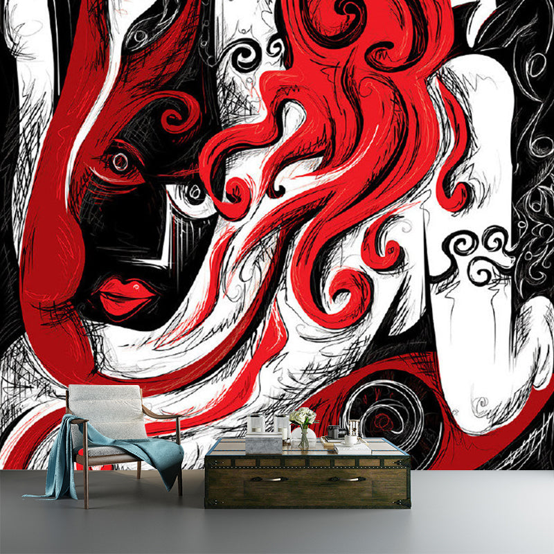 Red-Black Art Deco Wallpaper Murals Full-Size Human Painting Wall Covering for Home