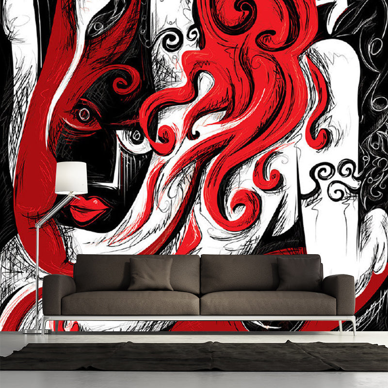 Red-Black Art Deco Wallpaper Murals Full-Size Human Painting Wall Covering for Home