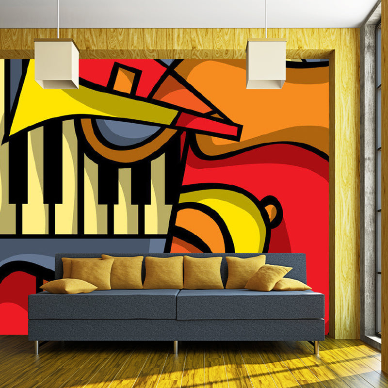 Picasso Music Concert Mural Wallpaper Artistry Smooth Wall Decor in Blue-Orange-Yellow