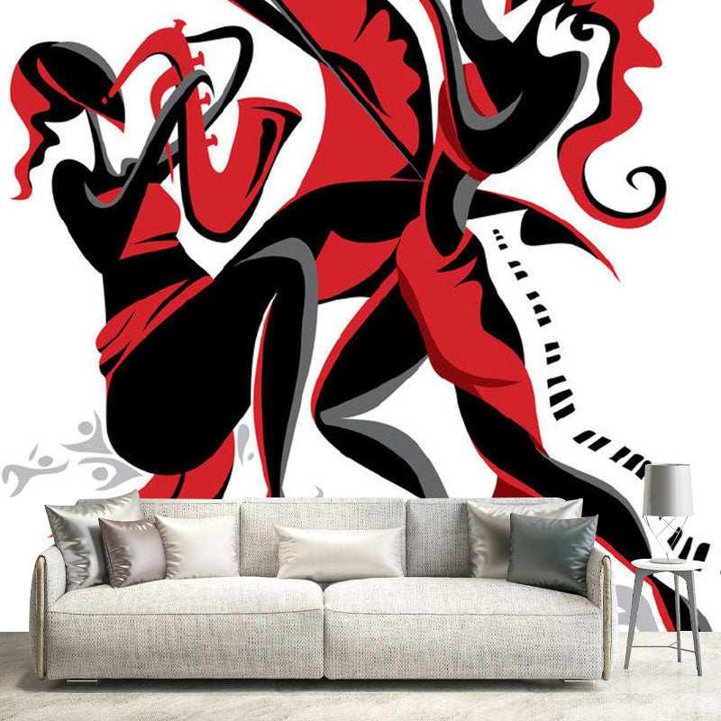 Illustration Girls Ensemble Wall Mural for Bedroom, Red and Black, Made to Measure