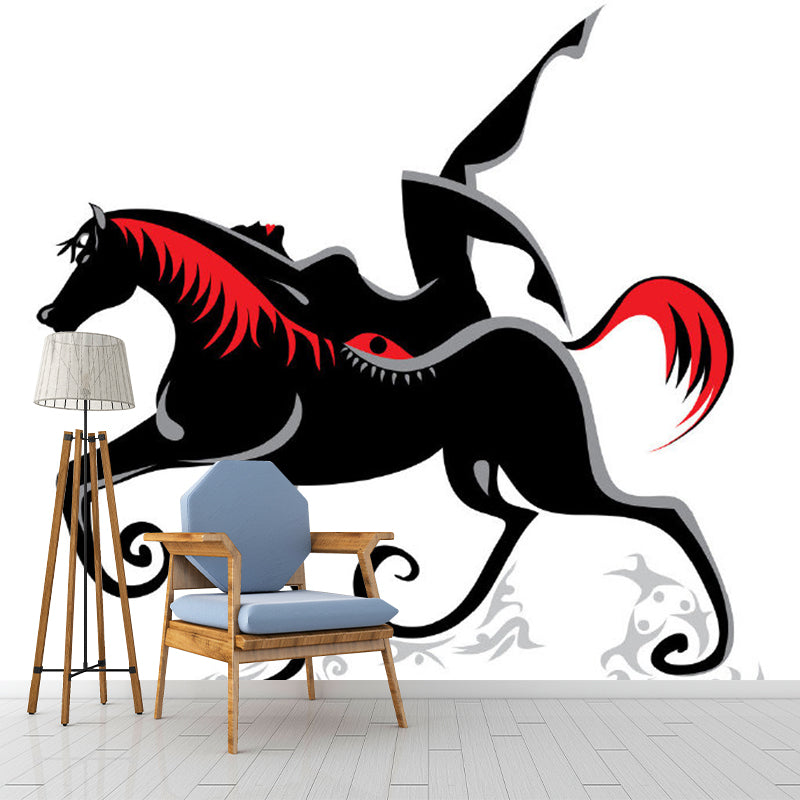 Whole Wizard Ridding Horse Mural Decal Red-Black Non-Woven Wall Art, Washable, Custom Print