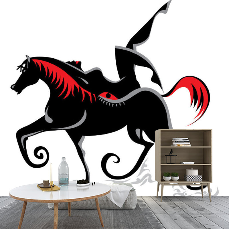 Whole Wizard Ridding Horse Mural Decal Red-Black Non-Woven Wall Art, Washable, Custom Print