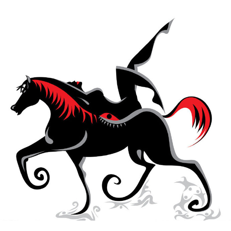 Whole Wizard Ridding Horse Mural Decal Red-Black Non-Woven Wall Art, Washable, Custom Print