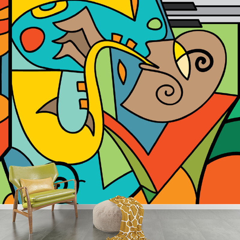 Artistry Picasso Saxophone Man Murals Blue-Yellow-Green Waterproof Wall Decor for Home