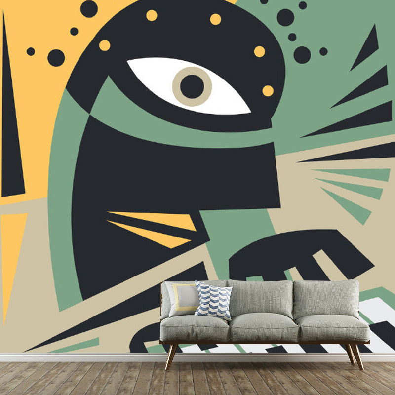 Playing Piano Picasso Style Mural Artistry Non-Woven Material Wall Decor in Yellow-Green