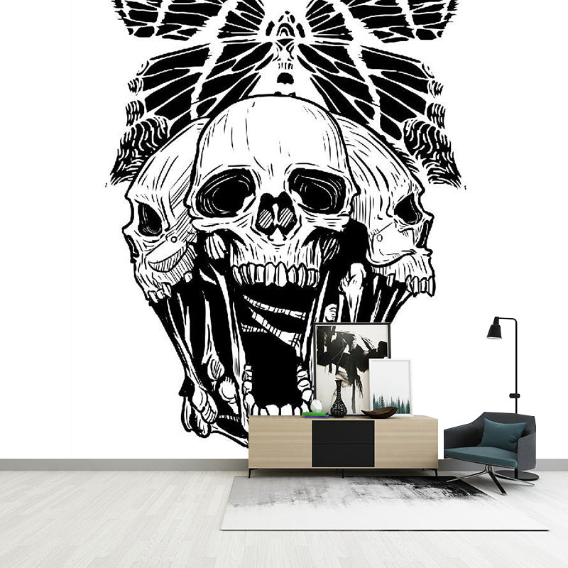 Death Skull and Butterfly Murals Novelty Non-Woven Material Wall Decor in Black-White