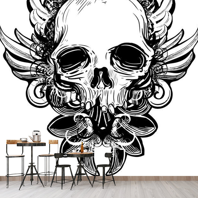 Strange Skull Mural Decal Black and White Waterproofing Wall Art for Living Room