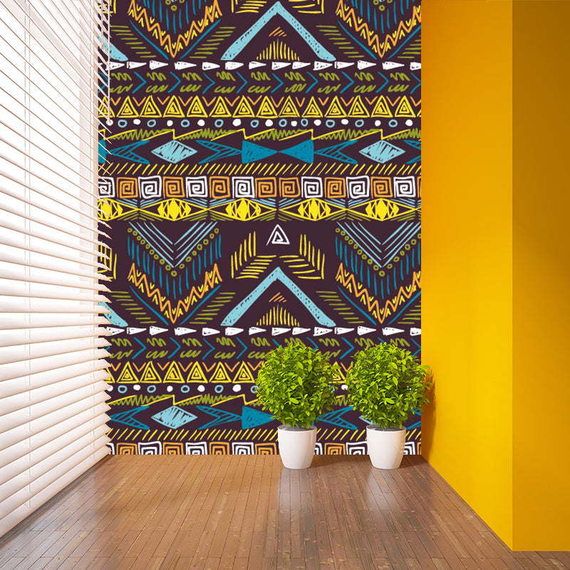 Bohemia Chevron Murals Wallpaper Yellow-Blue Stain Resistant Wall Decor for Home