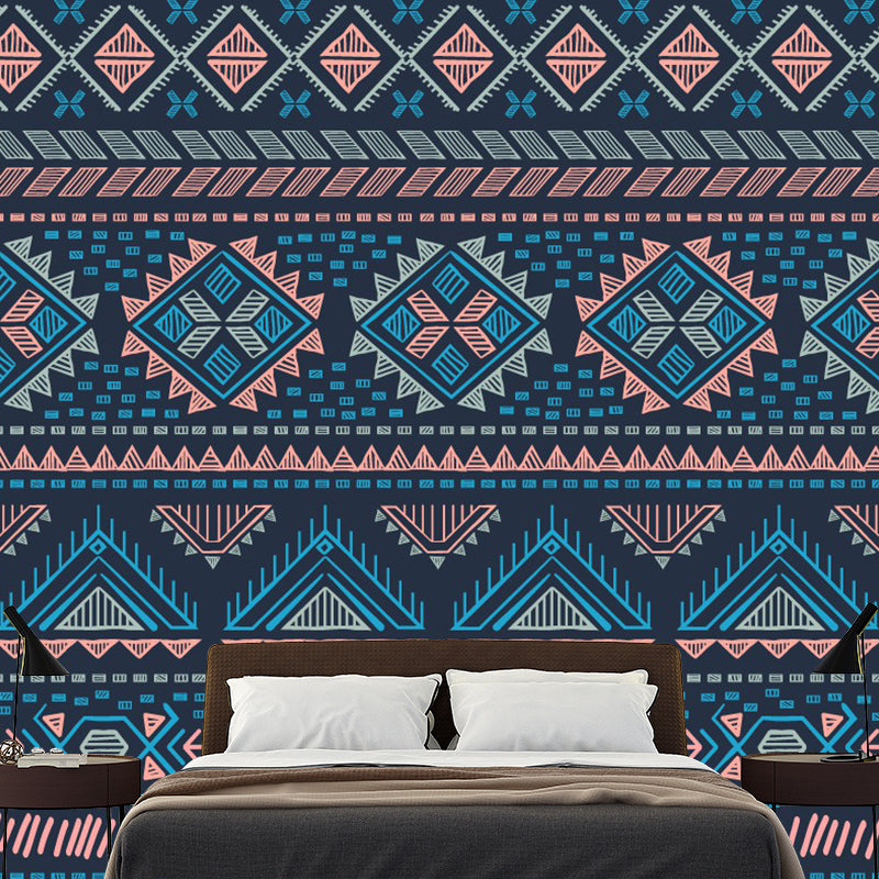 Boho Geometric Wallpaper Murals for Living Room Custom Wall Decor in Blue-Orange