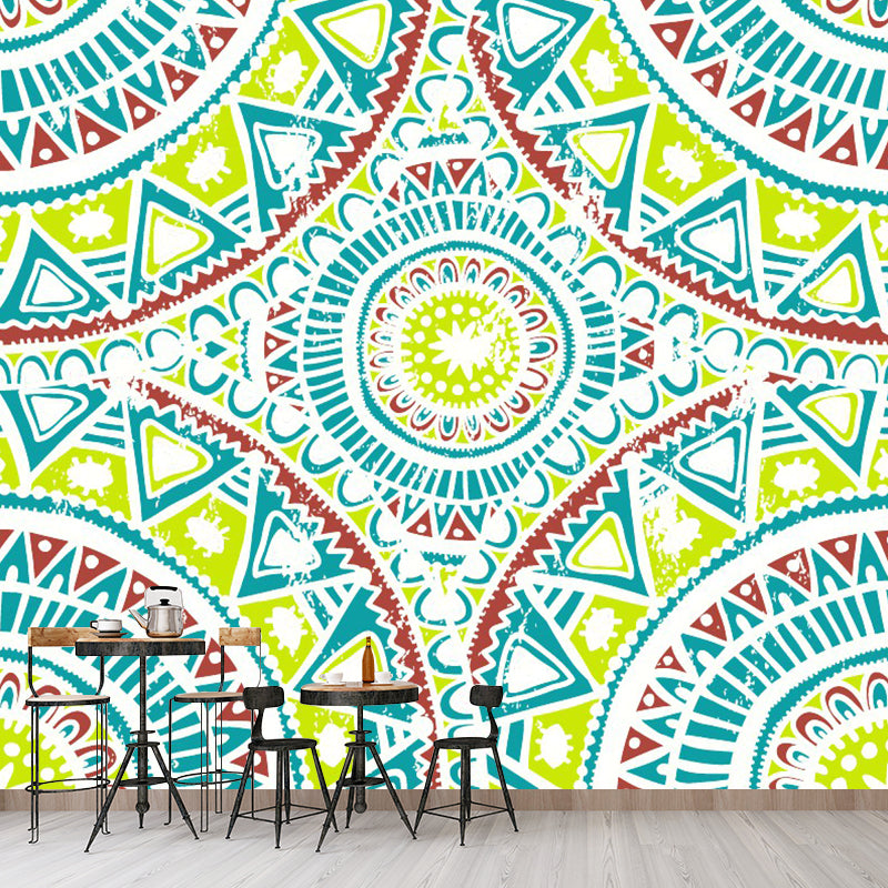 Symmetrical Geometric Mural Decal Bohemian Smooth Wall Covering in Red-Blue-Green