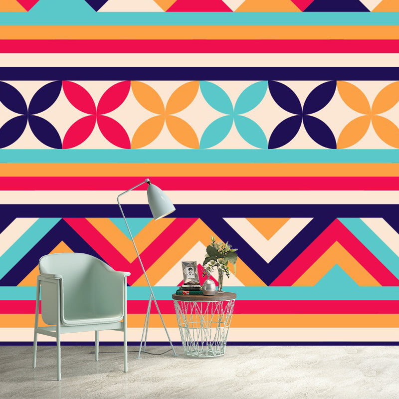 Color-Block Geometry Mural Wallpaper Bohemia Moisture Resistant Bedroom Wall Decor, Custom Size