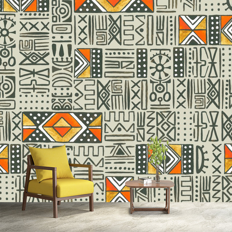 Large Geometric Wall Murals Orange-Grey Non-Woven Wall Art, Waterproof, Custom Print