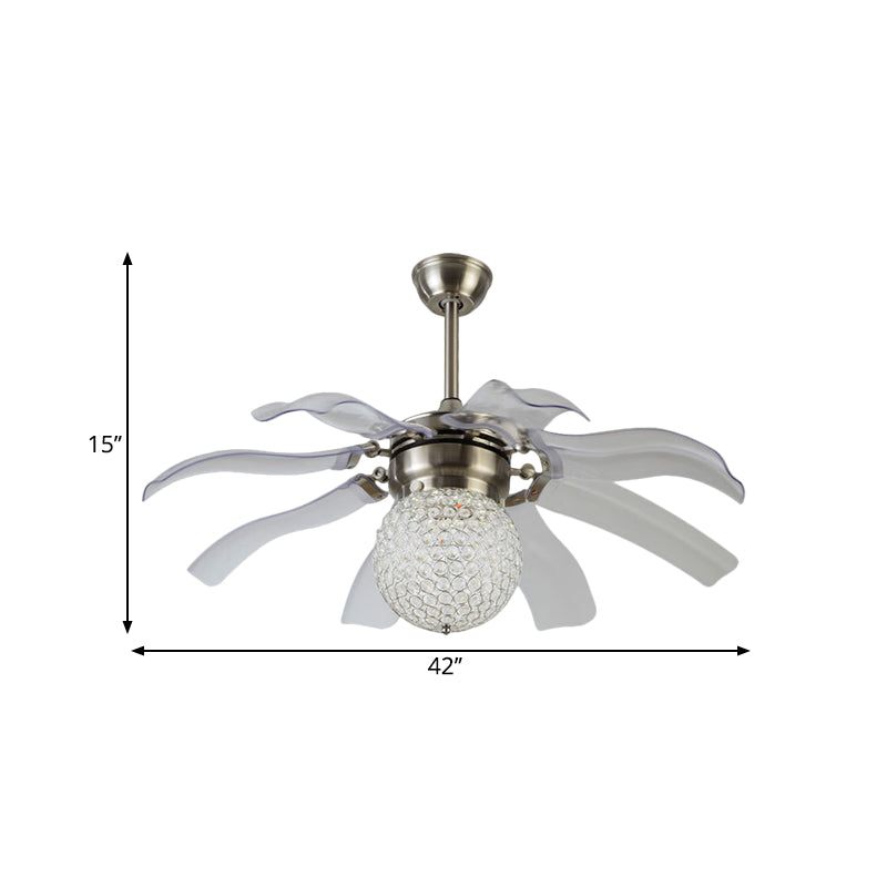 42" W Global Ceiling Fan Light Modernist Crystal Embedded LED Silver Semi Mount Lighting with 8 Grey Blades